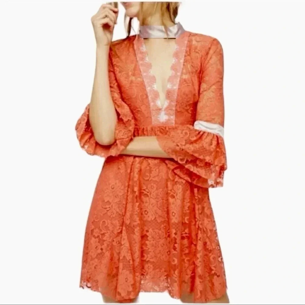 Free People‎ Orange Gilded Lace Mini-dress